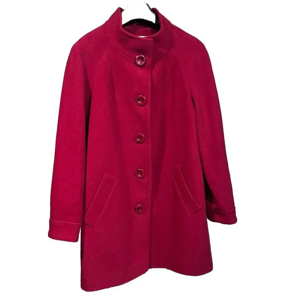 Appleseed's Petites Women’s Red Wool Pea Coat Size 16P Holiday Christmas - Picture 1 of 16